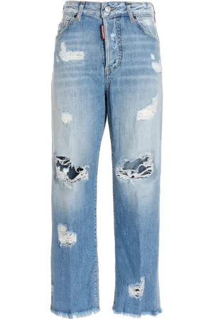 Dsquared2 Jeans, Dames, Blauw, XS, Katoen, Distressed Straight-Leg Boston Jeans