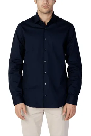 Calvin Klein Overhemden, Heren, Blauw, L, Katoen, Blauw Effen Shirt met Lange Mouwen