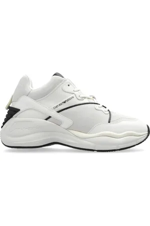 Emporio Armani Schoenen, Dames, Grijs, 39 1/2 EU, Suède, Leren en suède sneakers met oversized zool