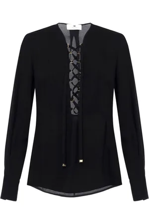 Elisabetta Franchi Blouses & Shirts, Dames, Zwart, L, Zwarte Georgette Shirt met Regular Fit