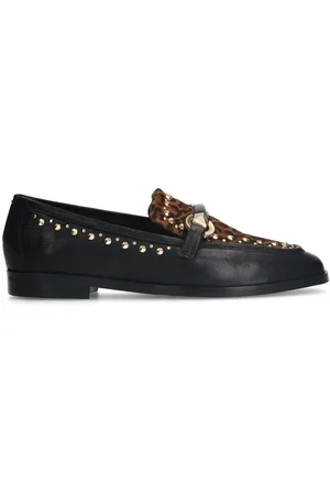 Manfield Schoenen, Dames, Zwart, 36 EU, Suède, Zwarte leren loafer met details