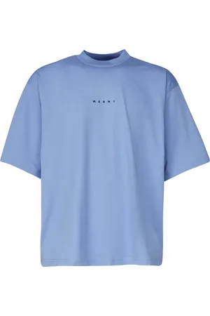 Marni Tops, Heren, Blauw, L, Katoen, Blauw Logo Print T-shirt