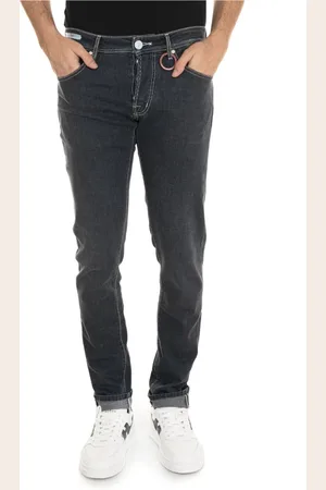 sartoria tramarossa Jeans, Heren, Grijs, W34, Denim, Stone Washed Denim Jeans met Knopen