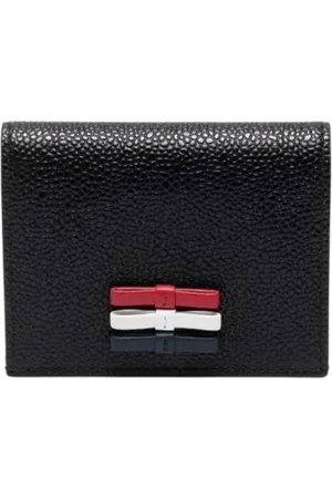 Thom Browne Accessoires, Dames, Zwart, ONE Size, Leer, Dubbele Kaarthouder