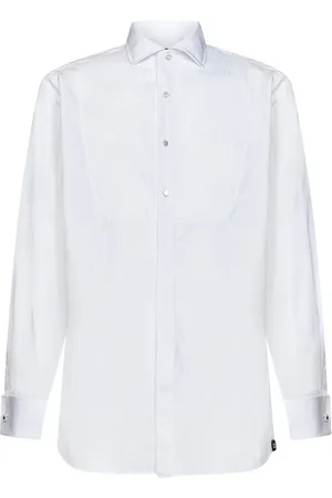 LARDINI Overhemden, Heren, Wit, 5Xl, Katoen, Wit gestreept plastron overhemd