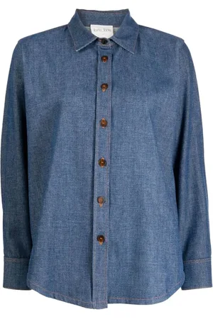 FORTE FORTE Blouses & Shirts, Dames, Blauw, M, Denim, Blauw Denim Shirt met Lange Mouwen