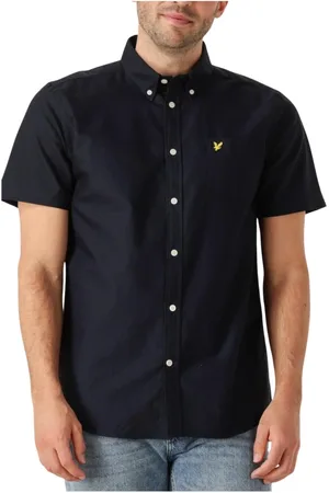 Lyle & Scott Overhemden, Heren, Zwart, L, Kortemouw Oxford Overhemd in Donkerblauw