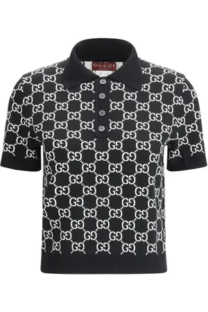 Gucci Tops, Dames, Zwart, S, Wol, GG Wol Jacquard Polo Shirt