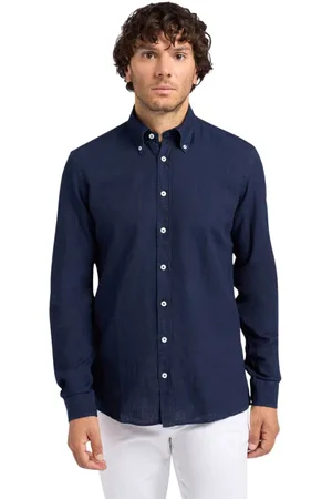 Brooks Brothers Overhemden, Heren, Blauw, XL, Katoen, Slim Fit Katoen-Linnen Chambray Button Down Overhemd