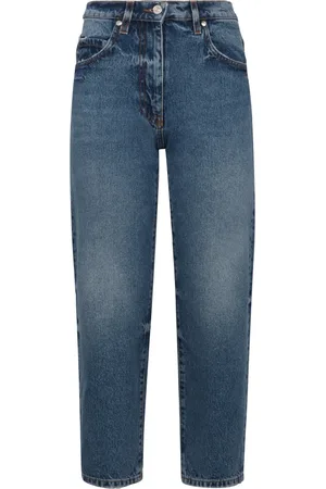 Msgm Jeans, Dames, Blauw, S, Katoen, Straight-leg jeans met achterlogo label