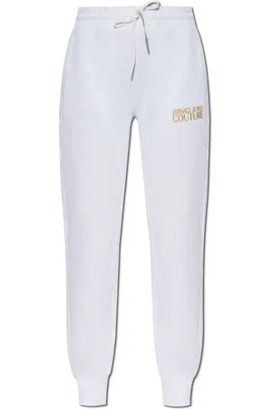 VERSACE Broeken, Dames, Wit, M, Katoen, Trainingsbroeken met geborduurd logo