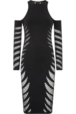 Roberto Cavalli Kleedjes, Dames, Zwart, ONE Size, Zebra Patroon Midi Jurk