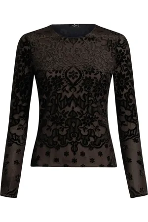 Etro Tops, Dames, Zwart, M, Tule, Zwarte Jacquard Tulle Top van Zwart Fluweel