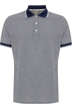CANALI Tops, Heren, Blauw, L, Katoen, Polo Shirt met Korte Mouwen