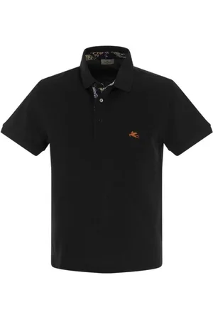 Etro Tops, Heren, Zwart, M, Katoen, Piqué Polo Shirt met Geborduurd Pegasus
