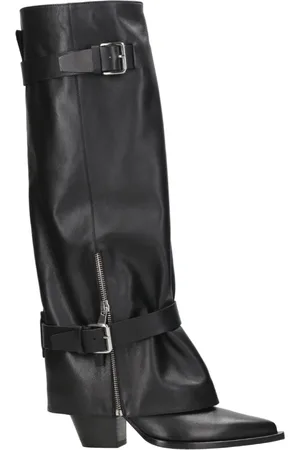 Elena Iachi Schoenen, Dames, Zwart, 38 EU, Leer, Zwarte Leren Western Laarzen met Gespen