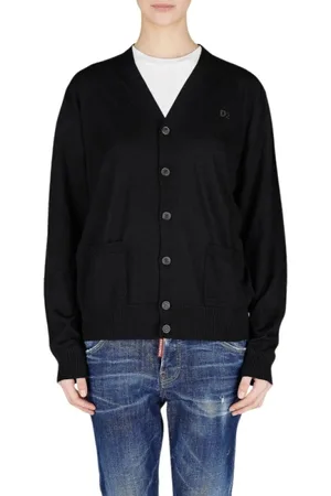 Dsquared2 Truien, Dames, Zwart, XS, Wol, Geborduurde Logo Wollen Cardigan