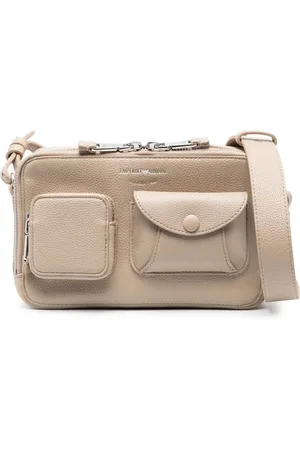 Emporio Armani Tassen, Dames, Bruin, ONE Size, Leer, Lederen bruine tweekleurige schoudertas