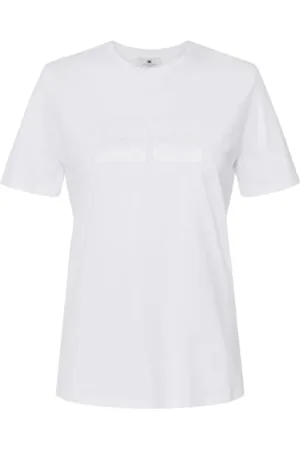 Elisabetta Franchi Tops, Dames, Wit, 2Xs, Katoen, T-shirt van katoenen jersey met korte mouwen en strasslogo
