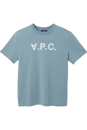 A.P.C. Tops, Heren, Blauw, M, Katoen, Katoenen T-shirt met Logo op de Voorkant