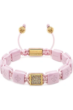 Nialaya Accessoires, Dames, Geel, M, Nylon, Zachtroze keramische armband met platte kralen en gouden CZ