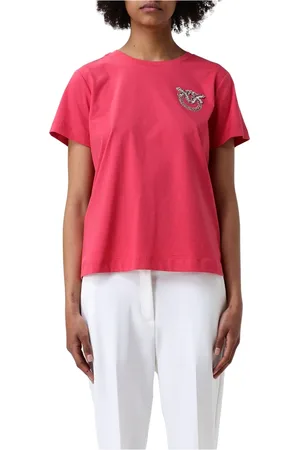 Pinko Tops, Dames, Rood, XS, Logo Jersey T-shirt Jeans