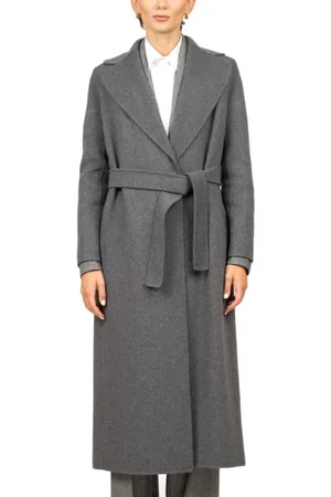 Max Mara Mantels, Dames, Grijs, M, Wol, Grijze wollen lange jas met riem