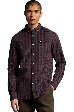 Lyle & Scott Overhemden, Heren, Rood, S, Katoen, Geruit Poplin Overhemd
