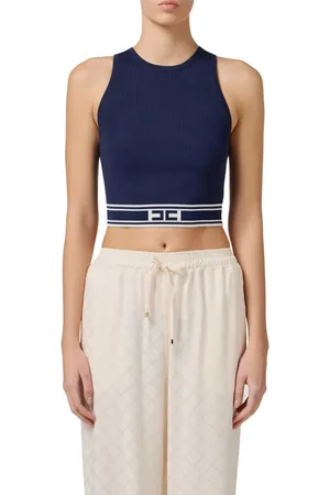 Elisabetta Franchi Tops, Dames, Blauw, S, Viscose Cropped Top met Racerback