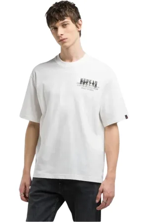 Replay Tops, Heren, Wit, S, Katoen, Biker stijl jersey T-shirt