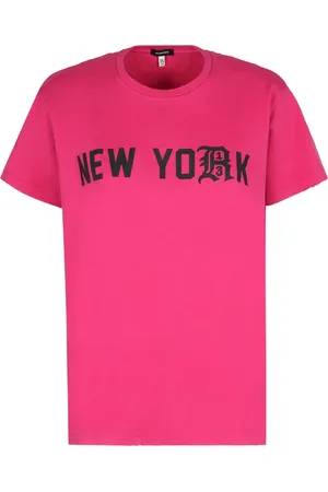 R13 Tops, Dames, Roze, L, Katoen, Distressed katoenen T-shirt met geribbelde halslijn