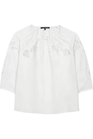 Luisa Cerano Blouses & Shirts, Dames, Wit, L, Katoen, Geborduurde Tuniek Blouse V-Hals
