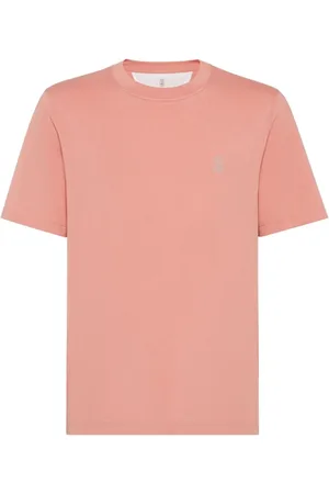 Brunello Cucinelli Tops, Heren, Roze, M, Katoen, T-shirt met ronde hals