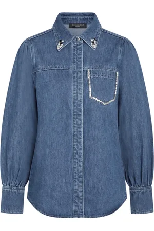 Bruuns Bazaar Blouses & Shirts, Dames, Blauw, M, Denim, Donkerblauwe denim blouse