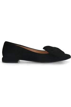 Manfield Schoenen, Dames, Zwart, 38 EU, Suède, Zwarte Suède Loafers met Strikdetail