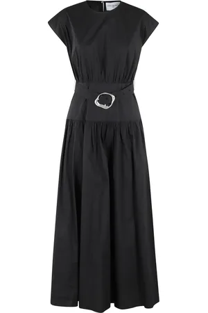 Isabelle Blanche Kleedjes, Dames, Zwart, S, Katoen, Zwarte Mouwloze Midi Jurk Zijrits