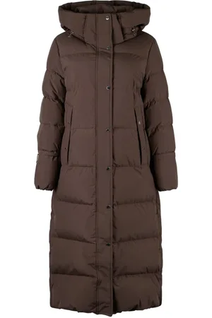 MOORER Mantels, Dames, Bruin, XS, Polyester, Lange gewatteerde jas met capuchon, waterdichte stof