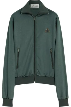 Lanvin Sweatshirts & Hoodies, Heren, Groen, S, Wol, Donkergroen wollen blouson met geborduurd driehoeklogo
