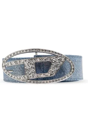 Diesel Accessoires, Dames, Blauw, 95 CM, Denim, Logo Riem