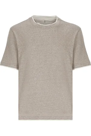 Brunello Cucinelli Tops, Heren, , M, Katoen, Katoen Linnen Crew Neck T-shirt