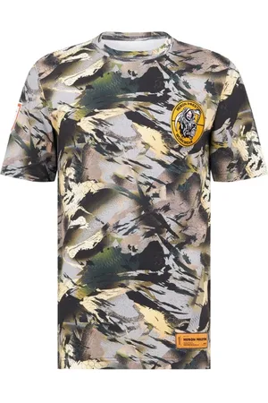 Heron Preston Tops, Heren, Groen, M, Katoen, Camo Logo Upgrade T-shirt