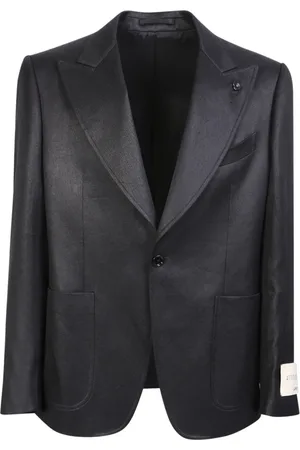 LARDINI Jassen, Heren, Zwart, M, Linnen, Single-breasted Linnen Blazer