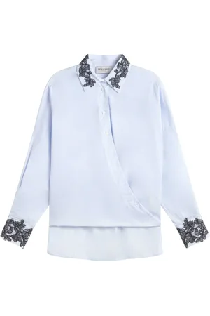 ERMANNO SCERVINO Blouses & Shirts, Dames, Blauw, S, Bloemen geborduurd overhemd