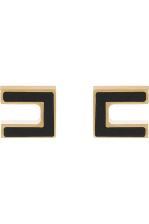 Elisabetta Franchi Accessoires, Dames, Zwart, ONE Size, Double C Logo Gouden Oorbellen