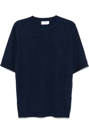 LARDINI Tops, Heren, Blauw, L, Katoen, T-shirt met ronde hals