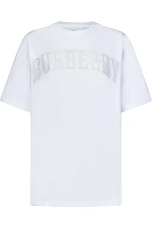 Burberry Tops, Dames, Wit, M, Katoen, Wit Katoenen T-shirt met Logo Details