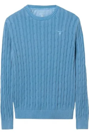 GANT Truien, Heren, Blauw, L, Katoen, Sunbleached Cable Crew Sweater