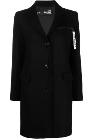 Moschino Mantels, Dames, Zwart, S, Wol, Rode wollen jas met logo-zak met rits
