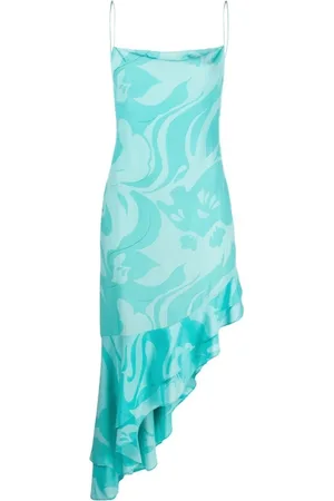 Etro Kleedjes, Dames, Blauw, M, Bloemen Asymmetrische Midi Jurk