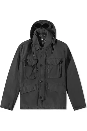 C.P. Company Jassen, Heren, Zwart, L, Katoen, Rubber Goggle Jacket met Afneembare Capuchon